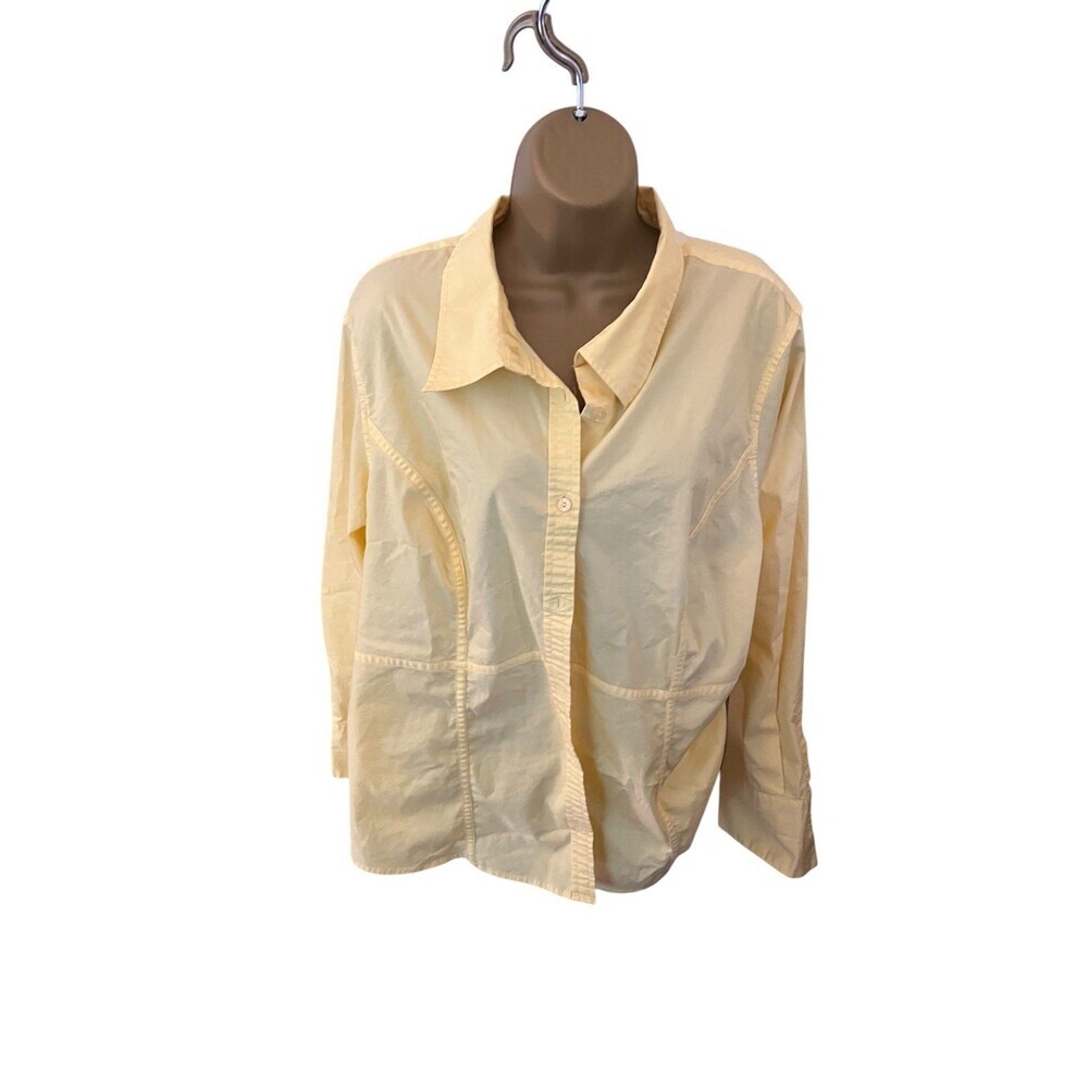 Vtg Y2K Lane Bryant Button Front Stretch Shirt Tailored Long Sleeve Yellow 18/20